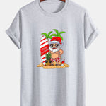 Regular Fit Summer Beach Santa Print Cotton T-Shirt