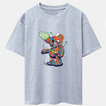 Colorful Tattered Bear Print Drop Shoulder Oversize T-Shirt