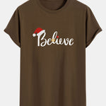 Christmas Believe Print Cotton Arc Hem T-Shirt
