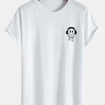 Smiling Face With Headphones Print Cotton Arc Hem T-Shirt