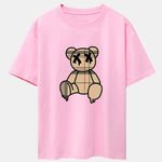 Plaid Pattern Dissolving Bear Print Heavy Weight Drop Shoulder Oversize T-Shirt