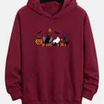 Halloween Pumpkin Black Cat Print Relax Fit Hoodie