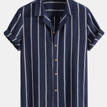 Cotton Blend Striped Cuban Shirt & Linen Cotton Blend Drawstring Shorts