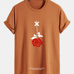 Regular Fit Inverted Rose Slogan Print Cotton T-Shirt