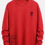 Long Sleeve Slogon Rose Print Cotton T-Shirt