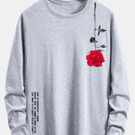 Long Sleeve Rose Slogan Print Cotton T-Shirt