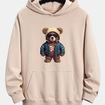 Bear In Leather Jacket Print Relax Fit Hoodie & Straight Leg Corduroy Pants