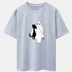 Ghost Black Cat Print Drop Shoulder Oversize T-Shirt
