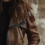 Women's Vintage Contrast Collar Faux Leather Jacket