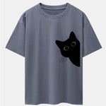 Black Cat Print Drop Shoulder Oversize T-Shirt