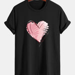 Regular Fit Doodle Heart Print Cotton T-Shirt