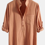 Long Sleeve Linen Look Henley Collar Shirt