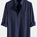 Long Sleeve Linen Look Henley Collar Shirt