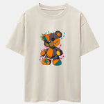 Tattered Bear Print Drop Shoulder Oversize T-Shirt