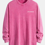 Los Angeles Print Relax Fit Long Sleeve Washed Distressed T-Shirt