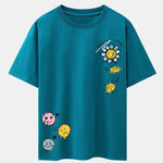Sun And Flowers Print Drop Shoulder Oversize T-Shirt