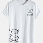 Line Shaped Bear Print Cotton Arc Hem T-Shirt