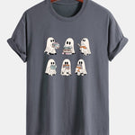 Regular Fit Ghost Reading Book Print Cotton T-Shirt