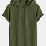 Knitted Waffle Arc Hem Hooded T-Shirt & Drawstring Waffle Shorts