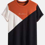 Freedom Letter Embroidered Patchwork Mesh T-shirt