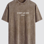 Paris Slogan Print Washed Distressed Drop Shoulder T-Shirt