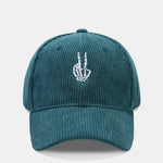 Skeleton Hand Embroidered Corduroy Baseball Cap