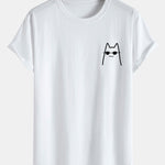 Cat With Sunglasses Print Cotton Arc Hem T-Shirt