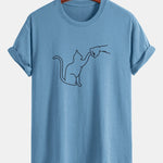 Regular Fit Fist Bump Cat Print Cotton T-Shirt