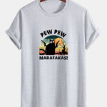 Regular Fit PEW PEW MADAFAKAS Black Cat Print Cotton T-Shirt