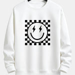 Chessboard Smiley Face Print Relax Fit Sweatshirt
