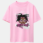 Cartoon Character Newspaper Print Drop Shoulder Oversize T-Shirt