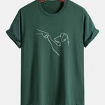 Regular Fit Dog Line Drawing Print Cotton T-Shirt