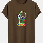 Headphones Graffiti Print Cotton Arc Hem T-Shirt
