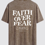 Faith Over Fear Print Washed Distressed Drop Shoulder T-Shirt