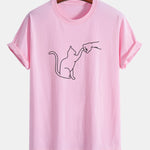 Regular Fit Fist Bump Cat Print Cotton T-Shirt