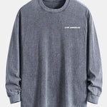 Los Angeles Print Relax Fit Long Sleeve Washed Distressed T-Shirt