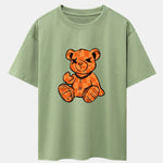 Orange Stitching Bear Print Drop Shoulder Oversize T-Shirt
