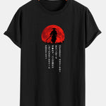 Japanese Samurai Print Cotton Arc Hem T-Shirt