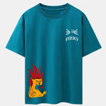 Fiery Cat Print Drop Shoulder Oversize T-Shirt