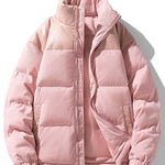 Corduroy PU Patchwork Puffer Coat
