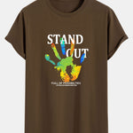 Handprint Slogan Print Cotton Arc Hem T-Shirt
