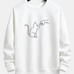 Fist Bump Cat Print Relax Fit Sweatshirt