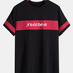 Freedom Print Color Block Patchwork Arc Hem T-Shirt