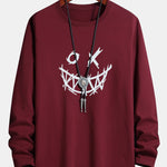 Long Sleeve Scary Face Print Cotton T-Shirt