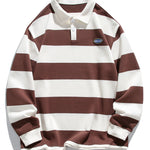 Relax Fit Waffle Wide Striped Polo Sweatshirt