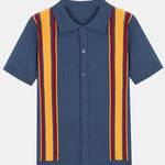 Short Sleeve Multi Stripe Button Up Sweater Polo