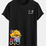 Graffiti Bear Print Cotton Arc Hem T-Shirt
