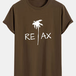 Relax Palm Tree Print Cotton Arc Hem T-Shirt