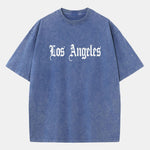 Los Angeles Gothic Print Washed Distressed Drop Shoulder T-Shirt