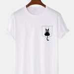 Cat Slipping Out Of Pocket Print T-Shirt
